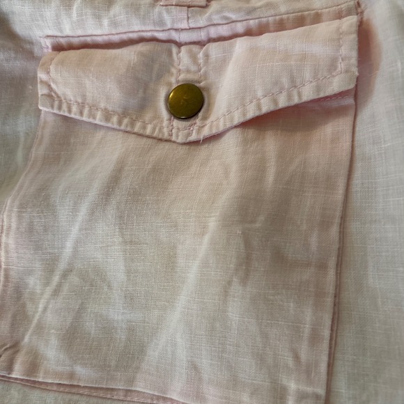 Review Pink Linen Blend Cropped Capri‎ Pants Women Size 44 Snap Button Detail - Picture 5 of 8
